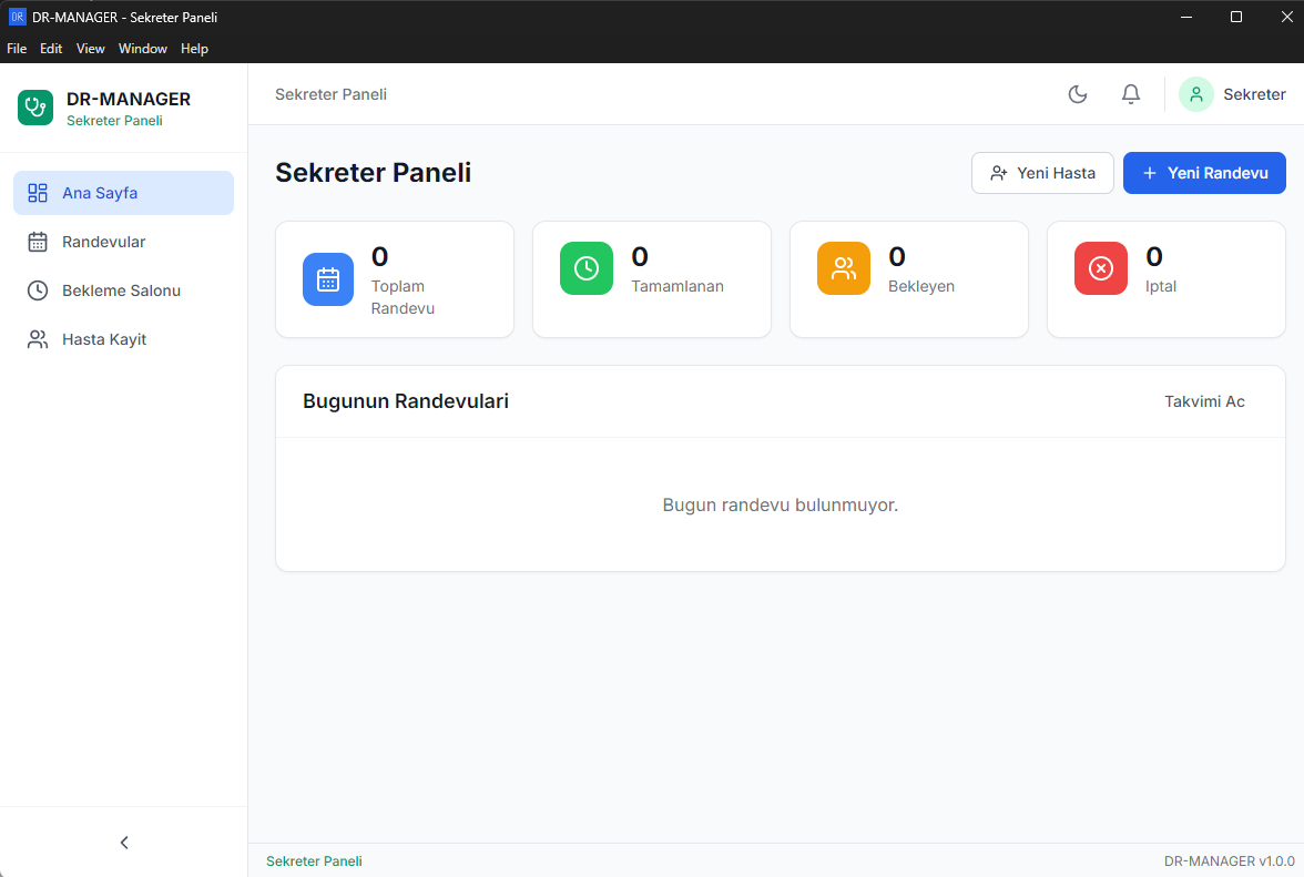 Doktor & Hasta Yönetim Sistemi + SEKRETER PANELİ Senkronize (Masaüstü Windows Yazılım)