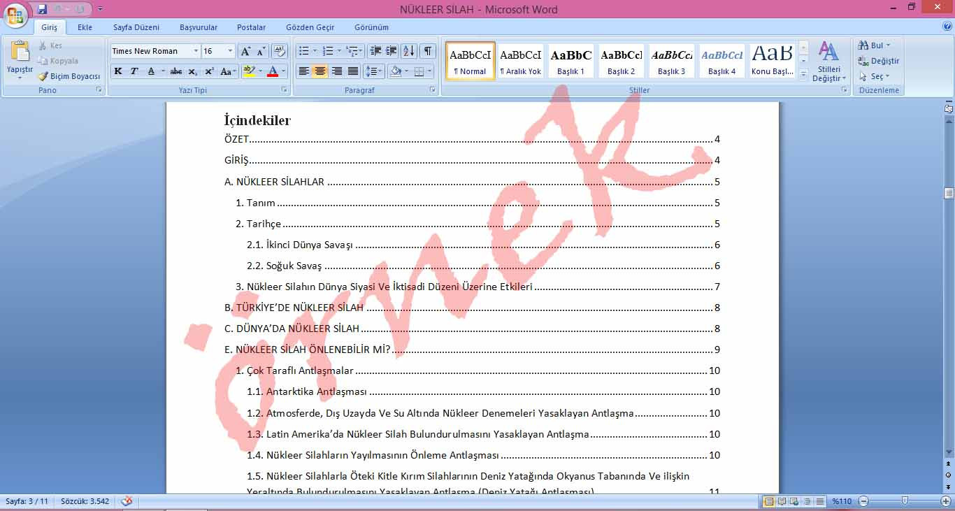 Word'de içindekiler, makale yazım kuralları, veri giriş, sunum hazırlama