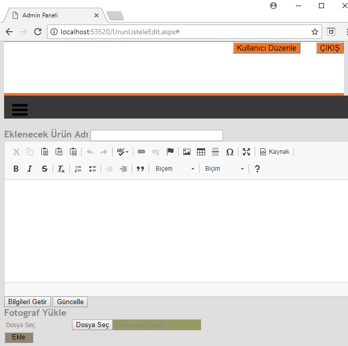 Web uygulama(admin paneli)